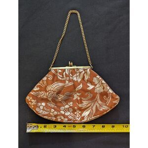 Vintage 60s Gold Brocade Chain Evening Bag Kiss-Lock Purse 9.5x6